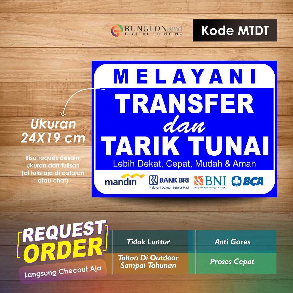 

STIKER MELAYANI TRANSFER DAN TARIK TUNAI + LAMINASI KODE MTDT BIRU