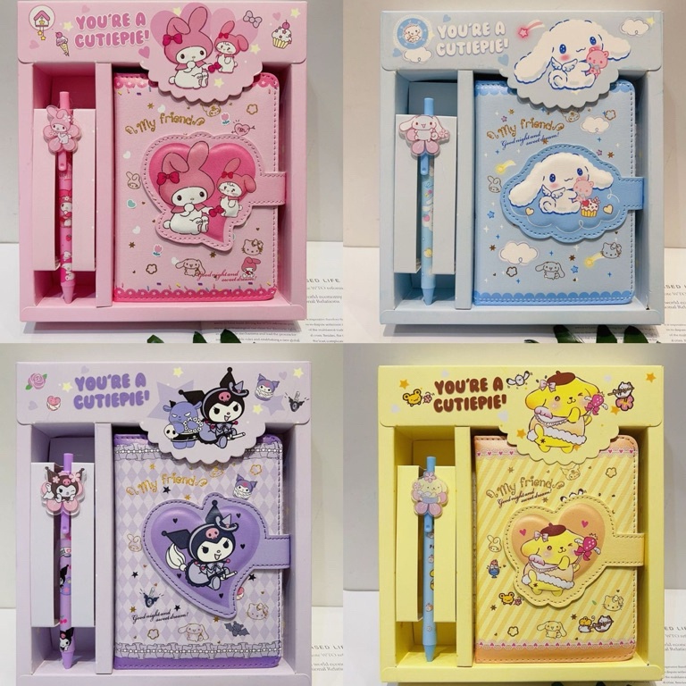 

KODE W7EUR Notebook 2in 1 Buku Tulis Anak Sanrio Magnet Buku Memo dan Pen Kuromi Cinnamoroll Melody Hello Kitty
