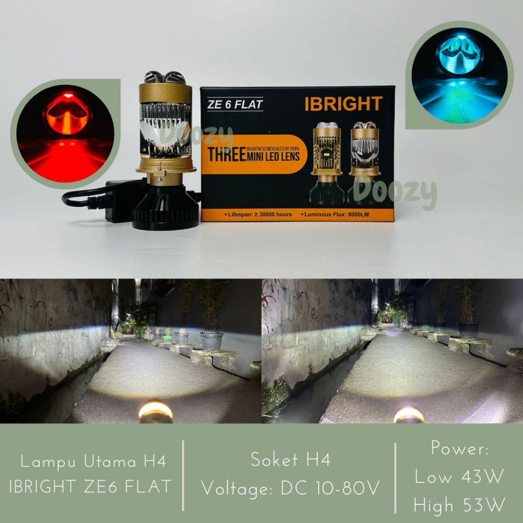 IBRIGHT ZE6 FLAT & RHD Lampu Uama H4 LED Plus Laser
