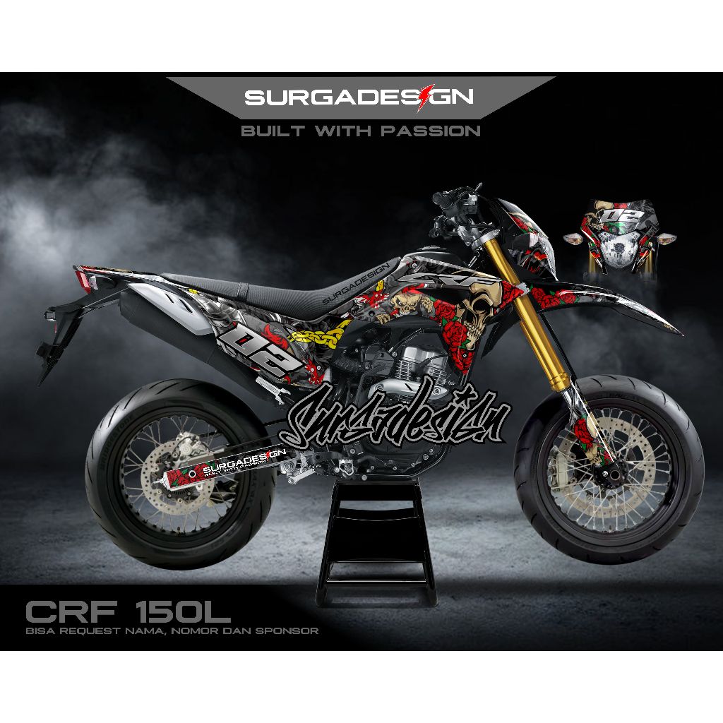 DECAL CRF, DECAL CRF HITAM ,DECAL CRF TENGKORAK, DECAL CRF 150 L FULL BODY, STICKER CRF