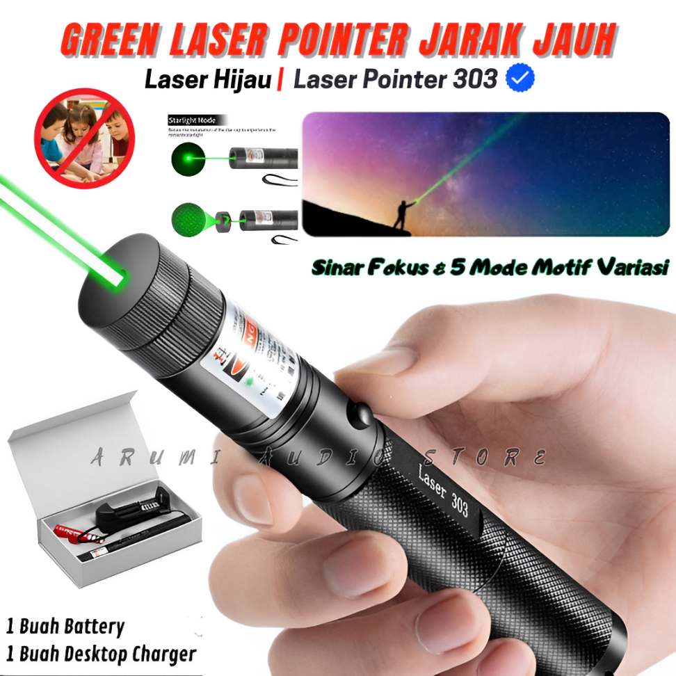 Laser Hijau Rechargeable Premium Laser Pointer 303 Super Jarak Jauh Cas | Green Laser Pointer 303 50