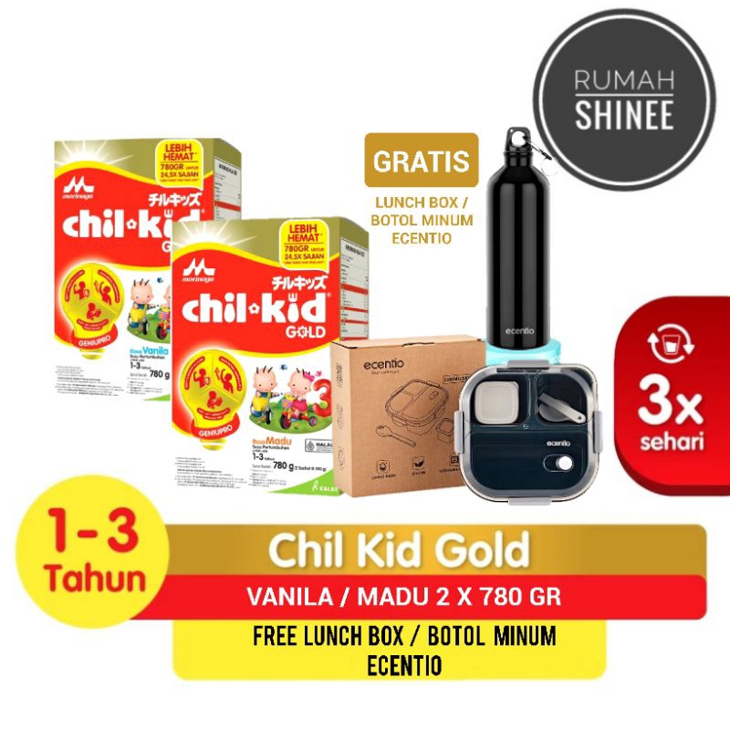 

MORINAGA CHIL KID GOLD 2 PCS 780 GR FREE LUNCH BOX ATAU BOTOL MINUM ECENTIO