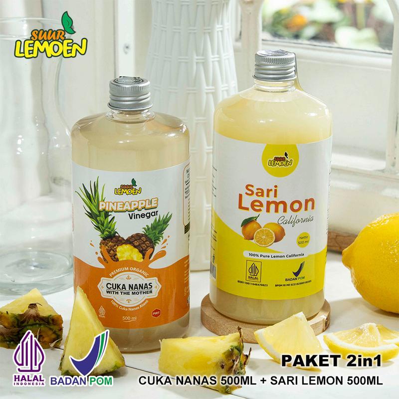 

PAKET HEMAT Suur Lemoen Paket Diet Sehat - Sari Lemon 500ML dan Cuka Nanas 500ML - Obat Diabetes Alami