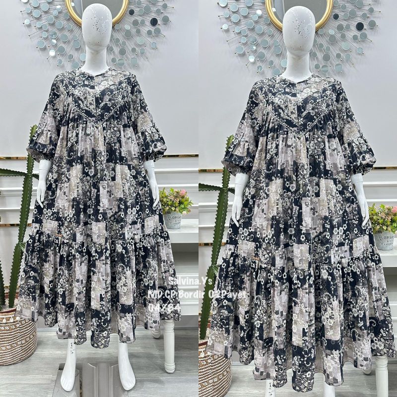 dress salvina ys / midi dress katun bordir fariasi payet diamond / salvina ys
