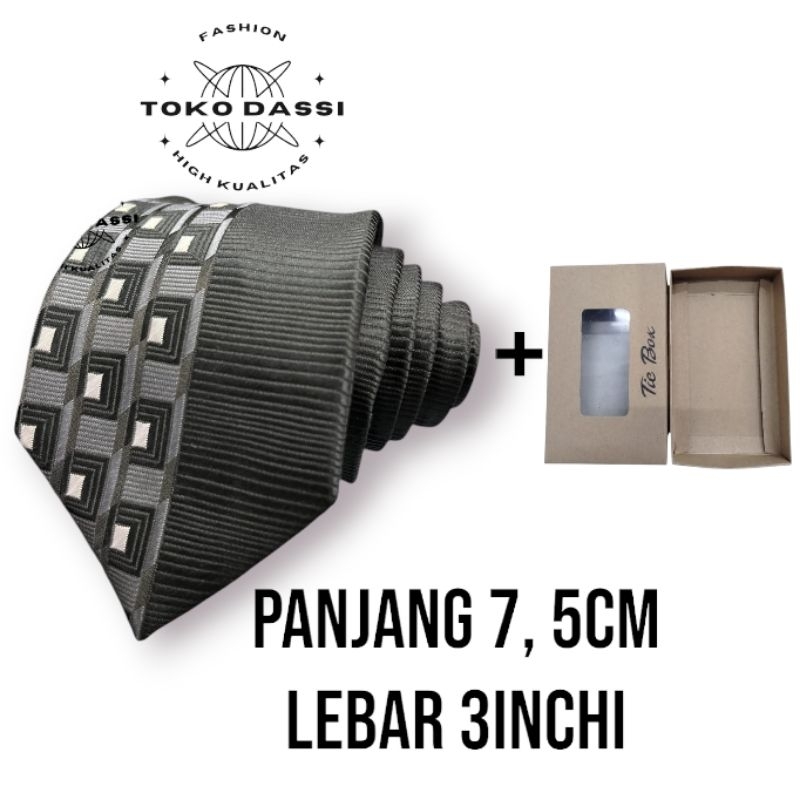 dasi panjang premium dasi+box berkualitas hitam banyak varian motif