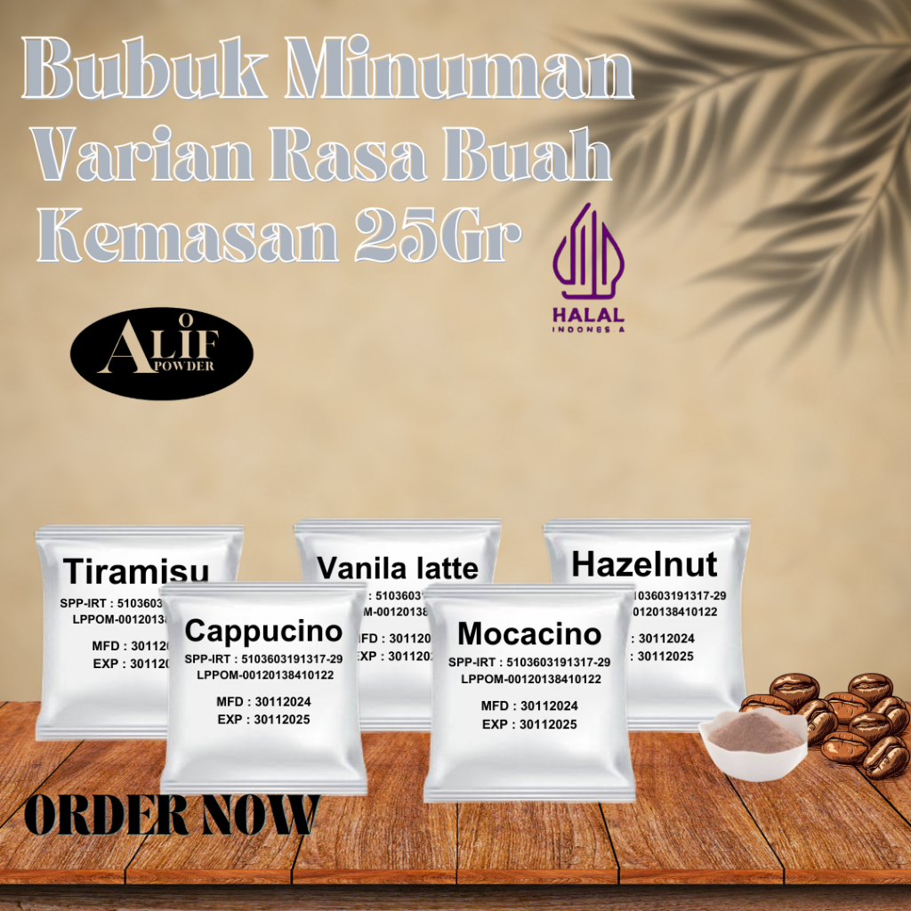 

Bubuk Minuman Varian KOPI 25gr/ Serbuk minuman aneka Rasa/ Bubuk Minuman Instan/ Drink Powder/Serbuk Boba/Cappucino Cincau/Minuman Kikian/Minuman Aquarium/MinumanViral