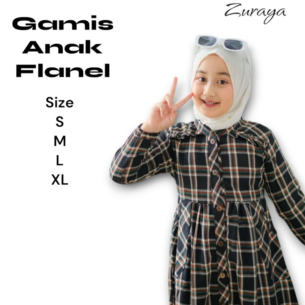 Zuraya - Gamis Abaya Anak katun flanel motif kotak-kotak bahan adem