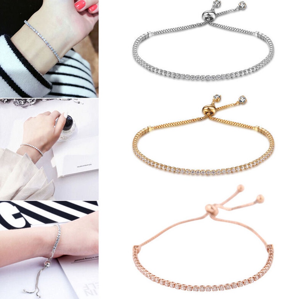 Barang baru COD Gelang Serut Titanium Asli Emas Putih Yang Bisa Disesuaikan  Gelang Wanita Korea Fas