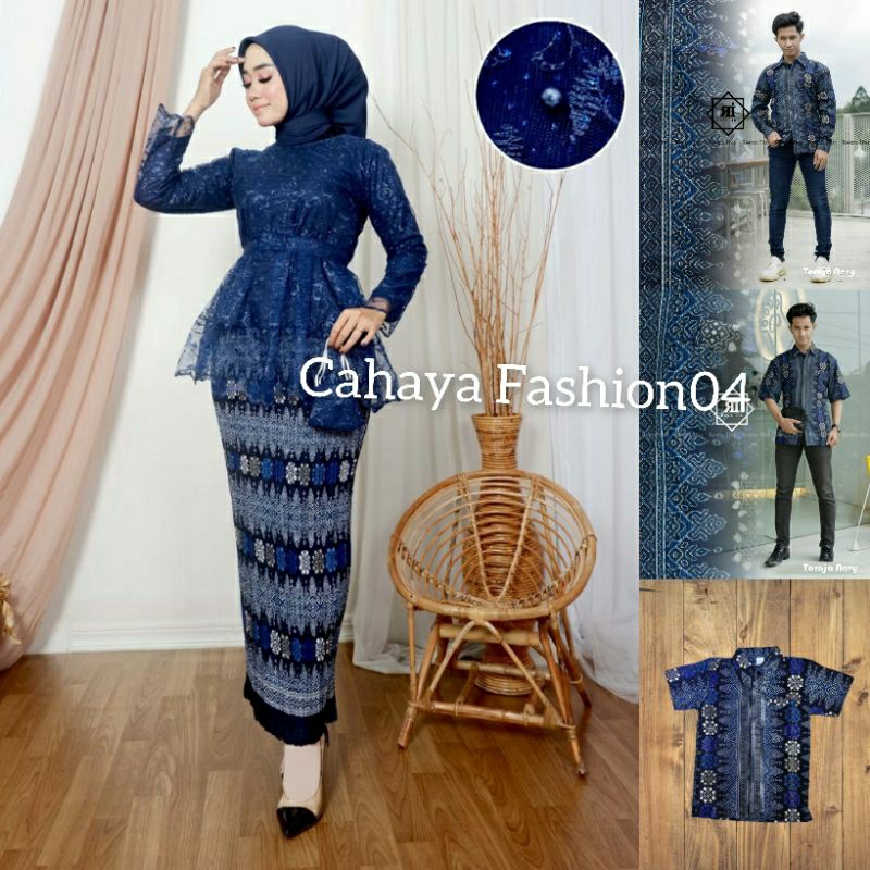Kebaya Couple Batik Set Baju Pasangan Sarimbit Navy Batik Toraja