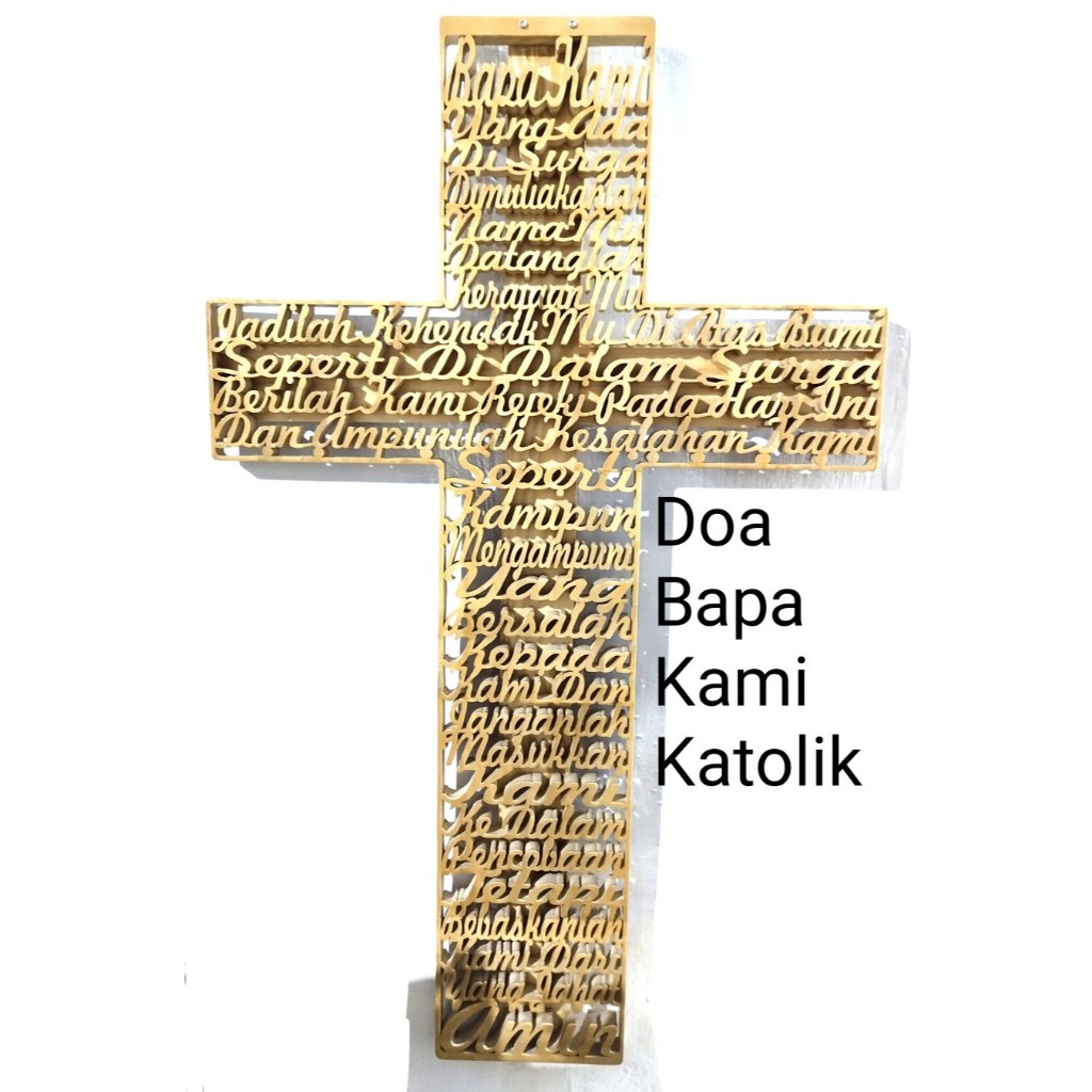 Dekorasi Dinding Gantungan Kayu Salib Kristen Katolik Doa Bapa Kami Bahasa Indonesia Natural