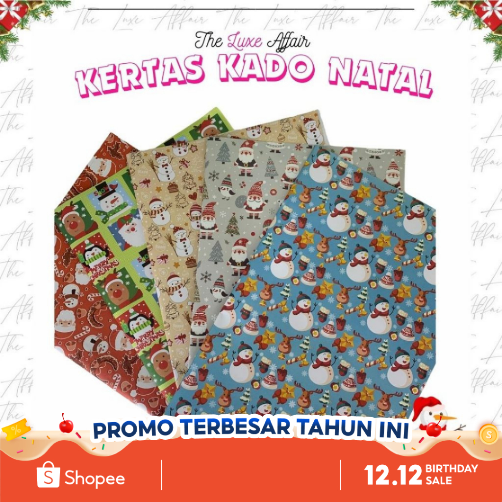 Kertas Kado Natal Premium Tebal Doff Gift Wrap Bungkus Kemasan Hadiah Merry Christmas Kertas Kado Na