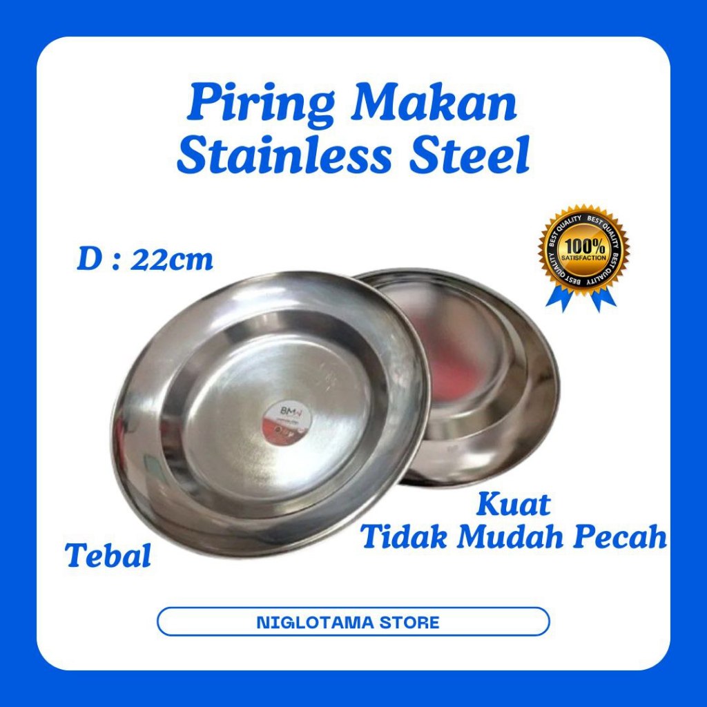 12 PCS || BMW Piring Makan Stainless 1 Lusin 22 cm BMW / Piring Makan Bahan Tebal