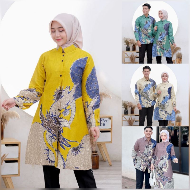 Couple Atasan Tunik Batik Wanita Blarak Kemeja Batik Pria