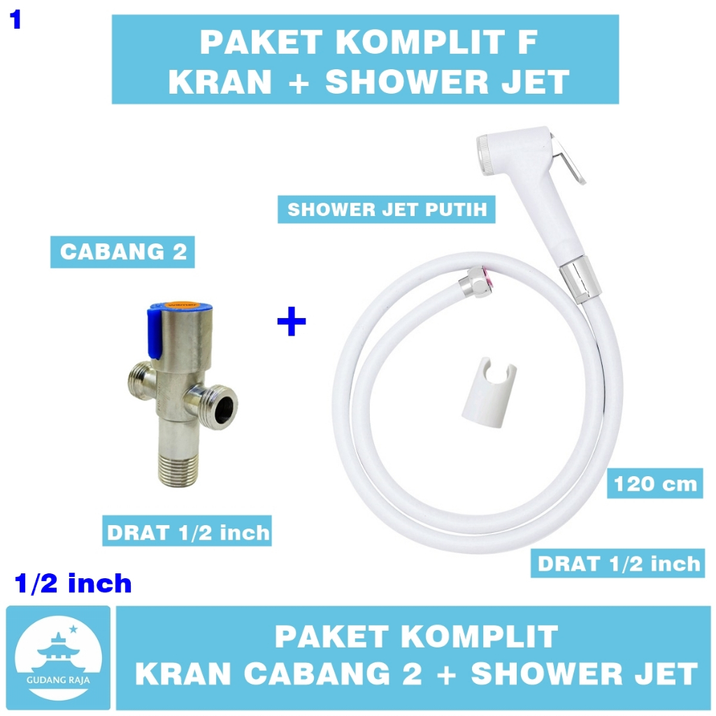 Jet Shower Closet Set Stop Kran Cabang 2 Paket Komplit F Bidet Toilet Duduk Kloset Cebok Putih Cebok