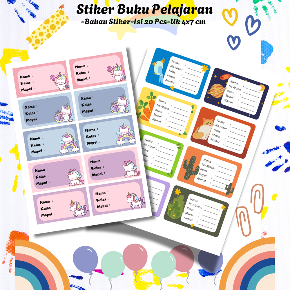 

[isi 20 pcs] Stiker Label Buku Pelajaran Custom Foto + Bonus Nama - Stiker Mapel -Sticker label buku pelajaran custom nama