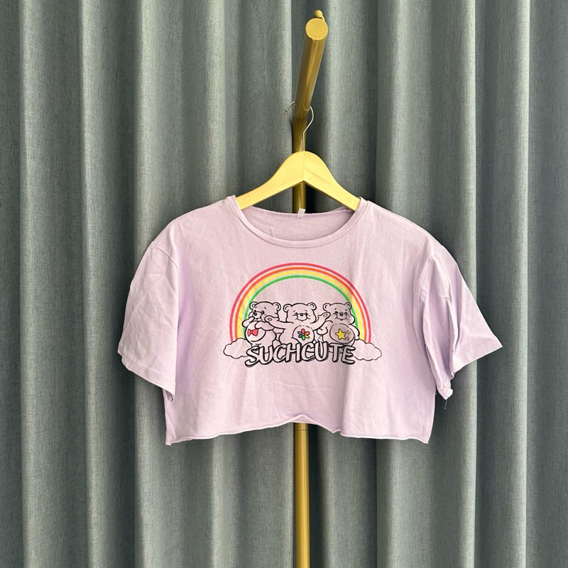 𝙋𝙍𝙀𝙇𝙊𝙑𝙀𝘿 Lolica Soft Purple Lilac Crop Top Tee Kaos Care Bears Fashion Wanita