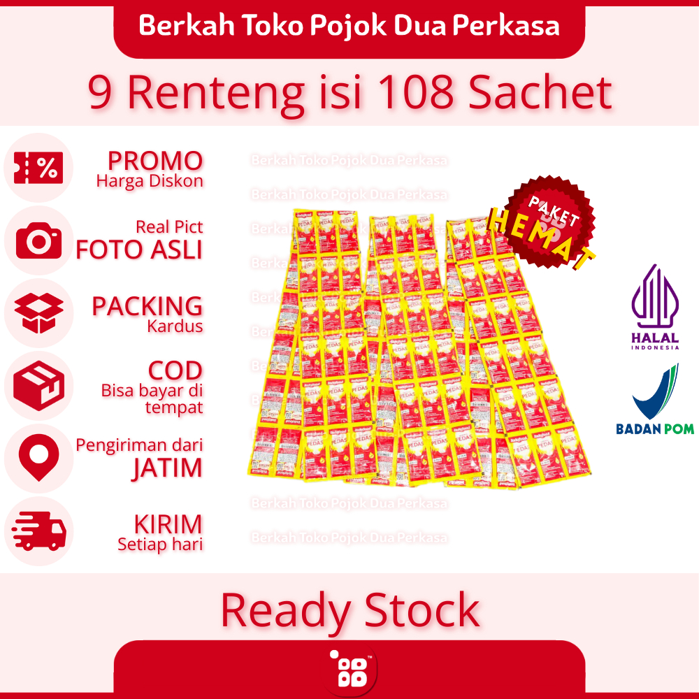 

Indofood Saus Sambal Pedas Paket Hemat 9 Renteng isi 108 Sachet [JATIM]