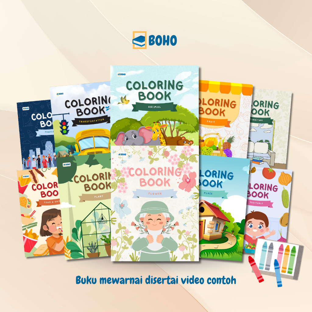 BOHO Coloring Book Multiple Sketch Series - 10 Tema Buku Mewarnai Anak