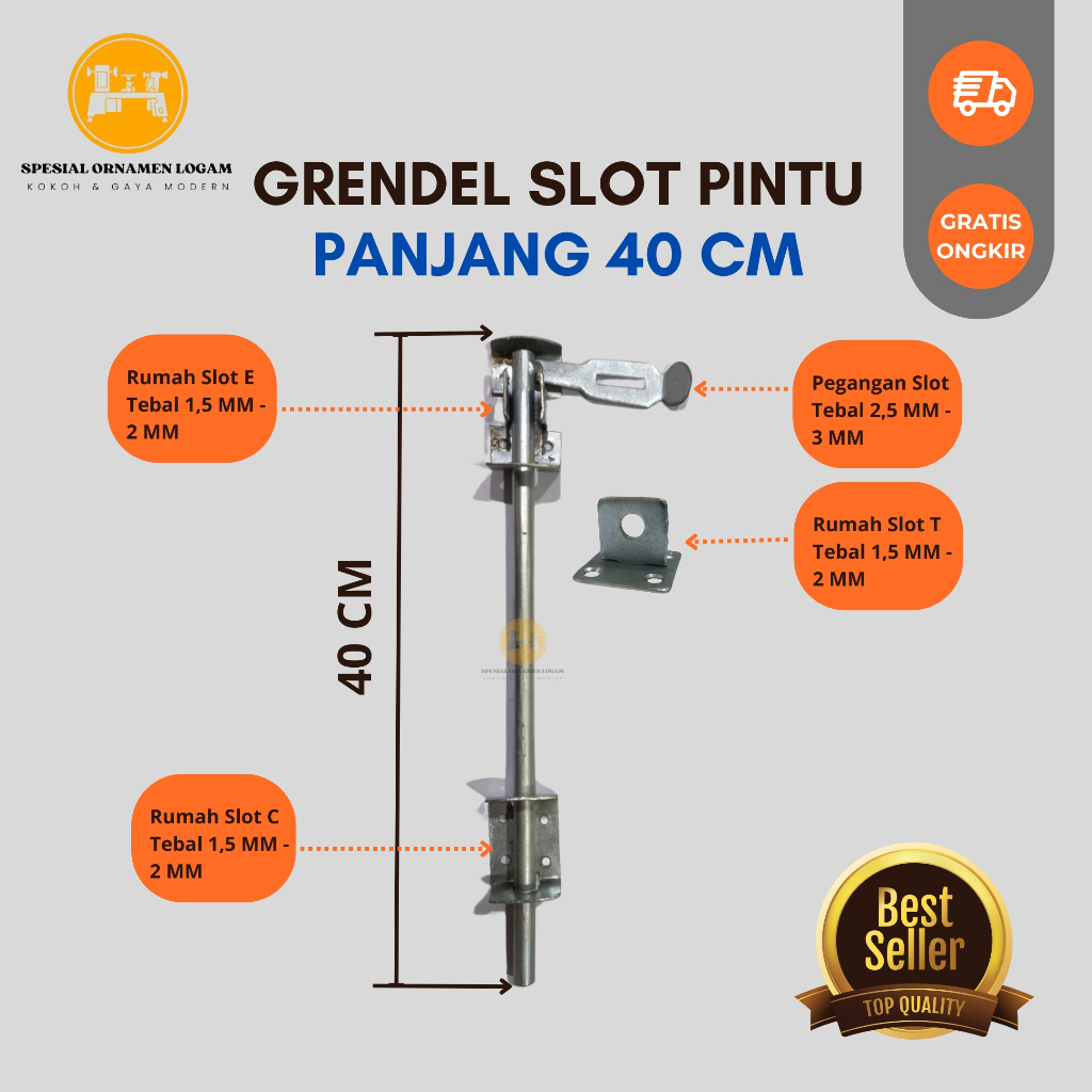 Grendel slot Pintu Pagar bawah panjang 40 cm , slot pintu henderson satu set, pintu gebyog