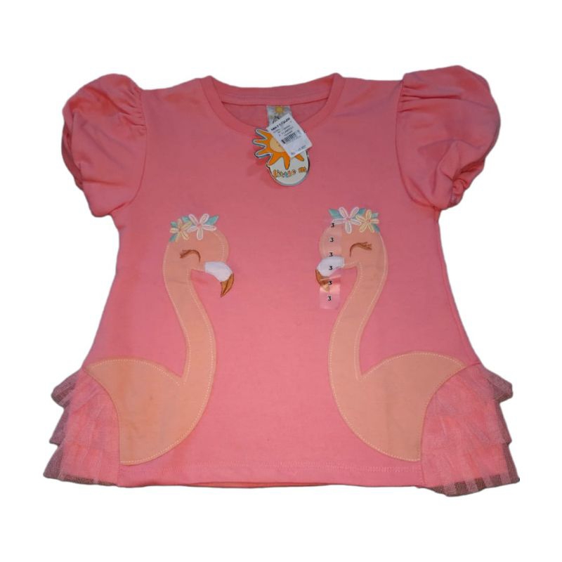LITTLE M kaos flamingo atasan anak perempuan lengan balon/atasan anak cewek
