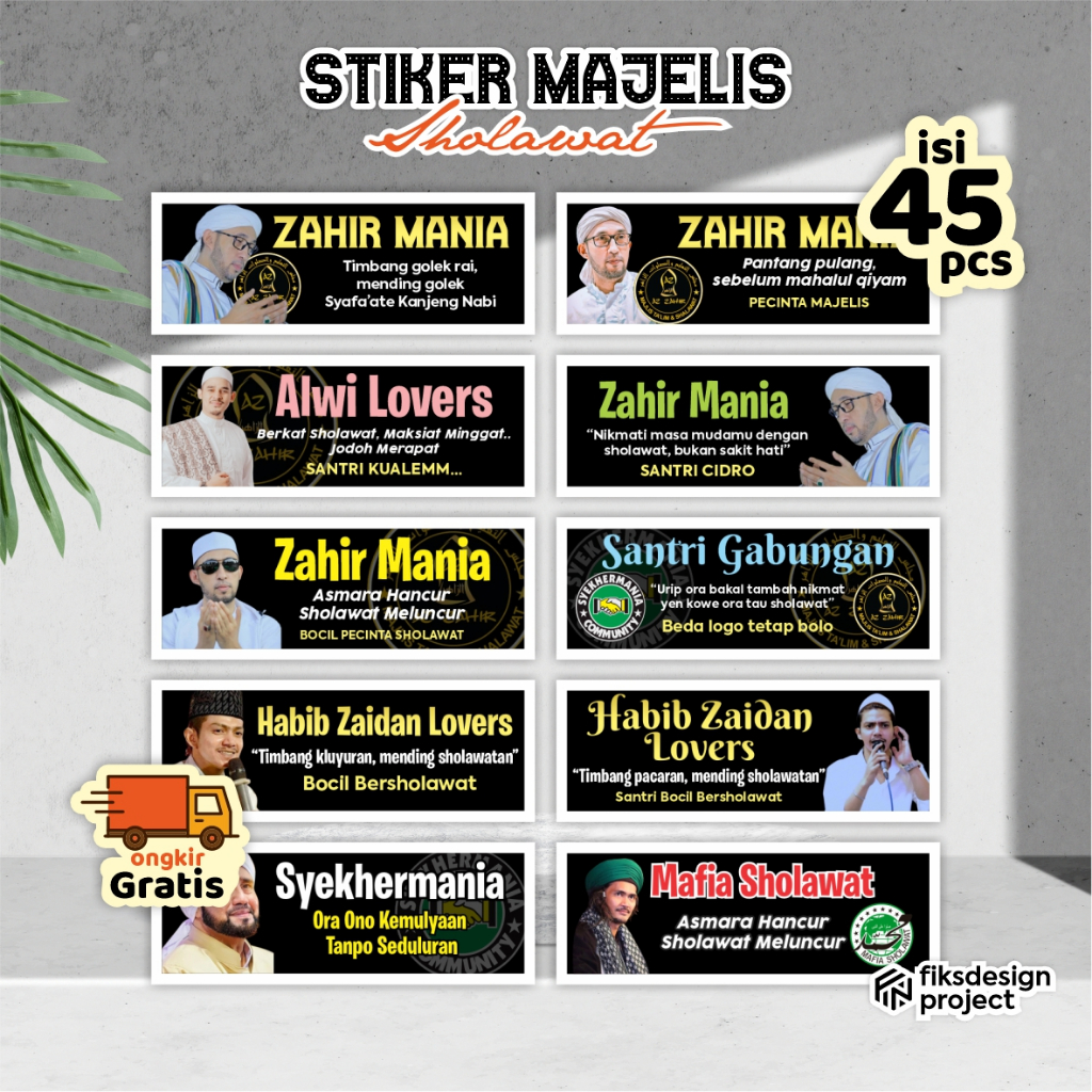 

(mix custom isi 45 pcs) Stiker Majelis Syekhermania, Zahirmania, Mafia Sholawat, Habib Zaidan Lover