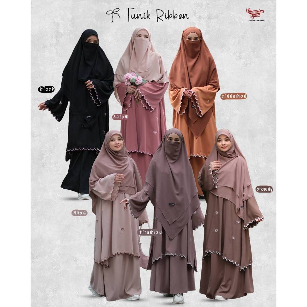ONE SET TUNIK ROK SYARI DEWASA RIBBON BORDIR BY KHUMAIRA SYARI