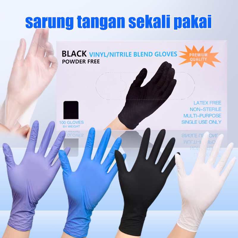 Sarung Tangan Nitril Bebas Lateks Pelindung Tangan Isi 100 Pcs