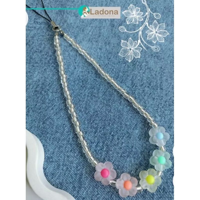 Gantungan Kunci Tali Giok Hitam Putih Metalik Daisy Frosted