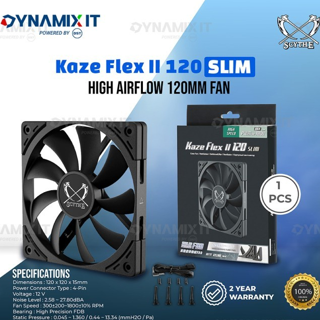 Scythe Fan Kaze Flex II 120 SLIM Black PWM 1800 RPM 120mm Air Flow Fan