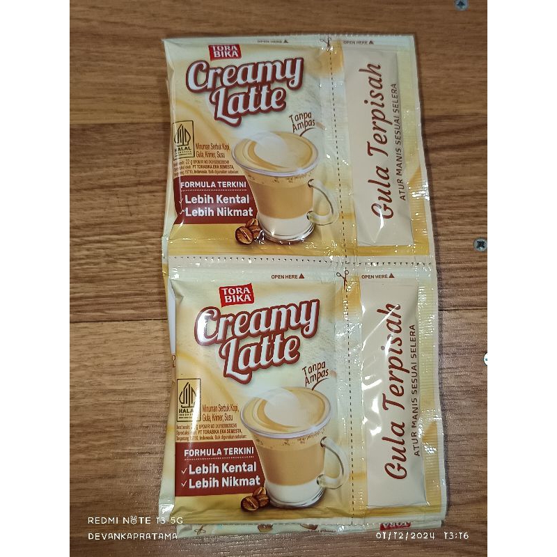 

Tora Bika Creamy Latte Gula Terpisah renceng isi 10