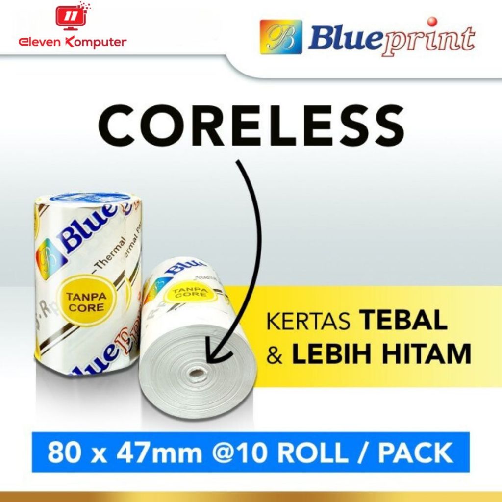 

Kertas Thermal Kasir 80 x 47 BLUEPRINT Kertas Struk 80x47 mm Coreless 1Roll