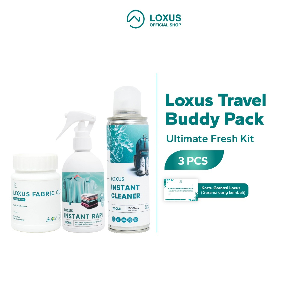 Loxus Travel Buddy Pack - Loxus Instant Rapi, Loxus Instant Cleaner dan Loxus Fabric Cleaner