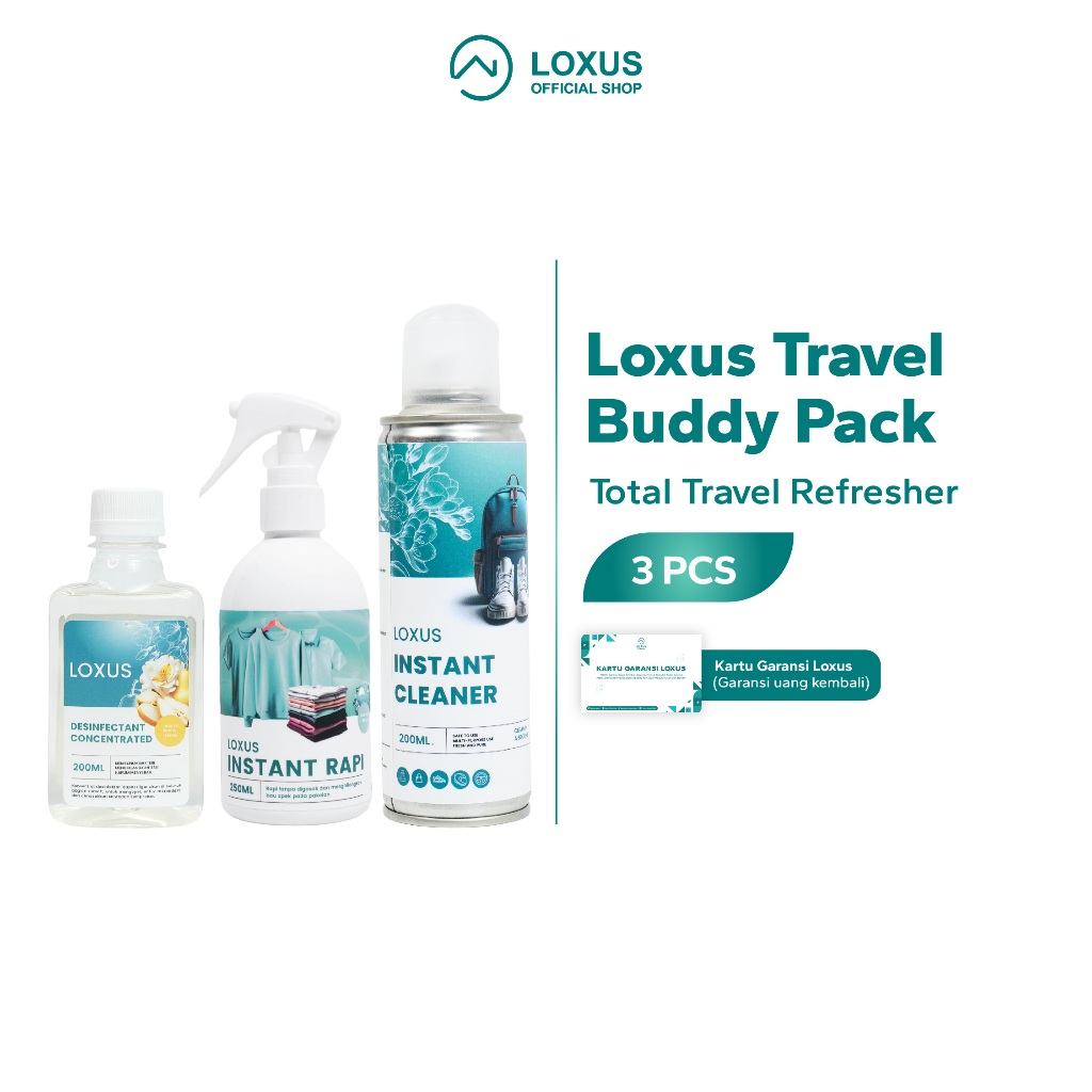 Loxus Travel Buddy Pack - Loxus Instant Rapi, Loxus Instant Cleaner dan Loxus Desinfectant 100ml