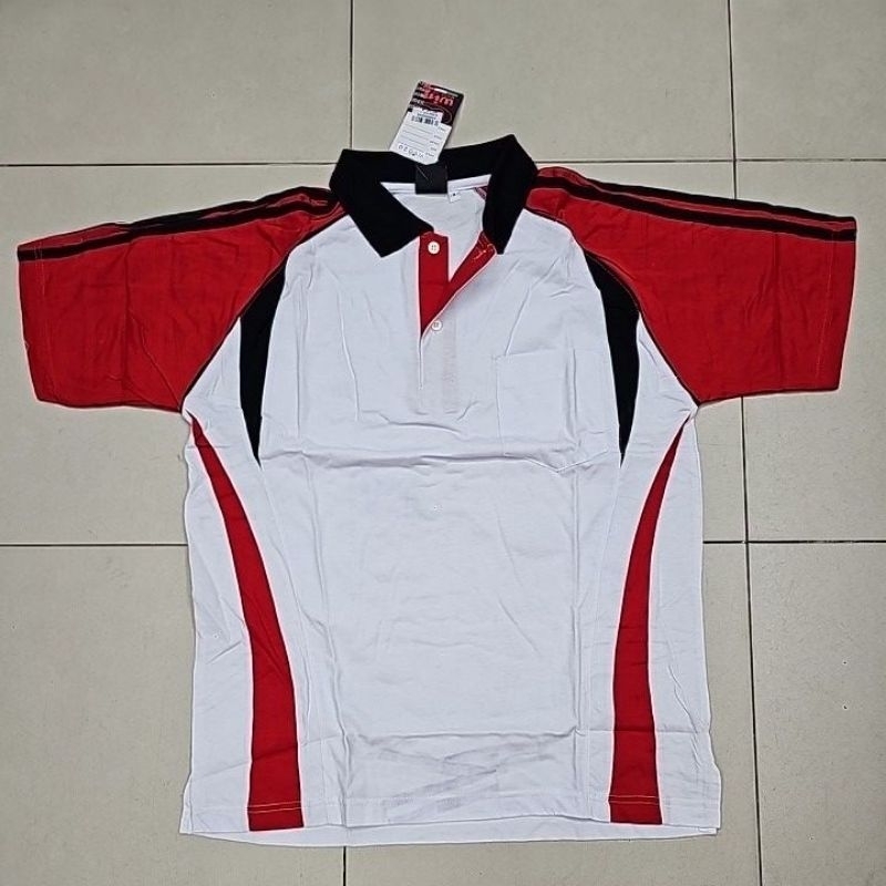 KAOS OLAHRAGA / BAJU SERAGAM OLAHRAGA WVB20 KATUN WARNA PUTIH KOMBINASI MERAH