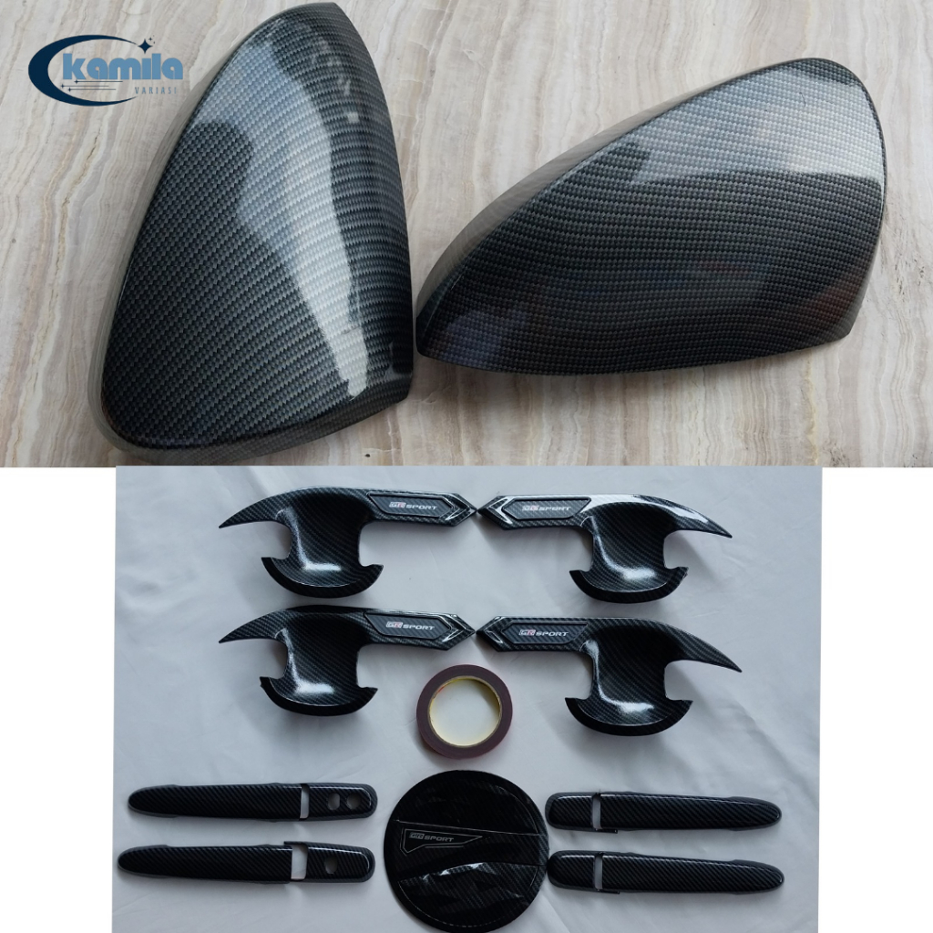 Paket Cover Spion Outer Handle Pintu Tutup Tangki Mobil Rush Gr Sport 2018 - 2024 Carbon