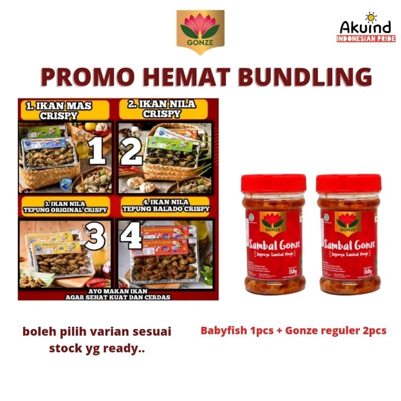 

Paket Bundling Hemat (Babyfish 1pcs + Sambal Gonze Regular 2pcs)