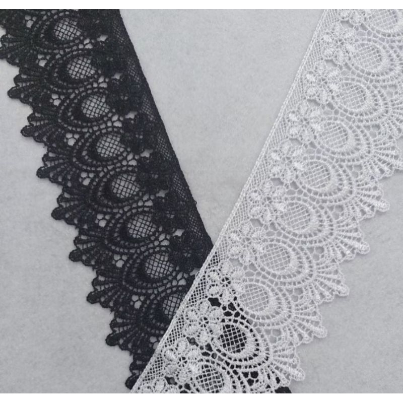 Renda Bordir Hitam Putih 8cm METERAN