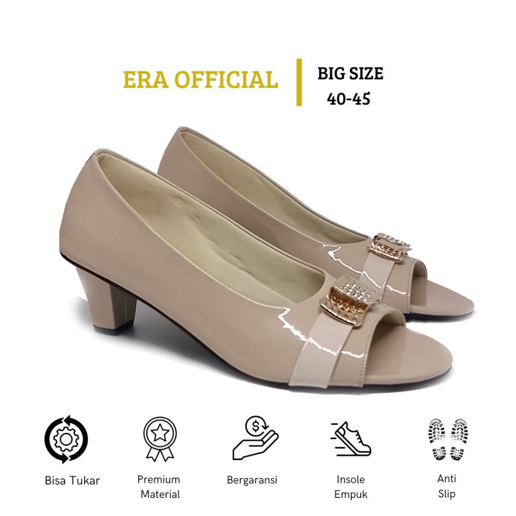 ERA - 528 Cream Sepatu Pantofel Heels l Sepatu Formal Wanita Kerja Kantoran l Ukuran Jumbo 40-41-42-