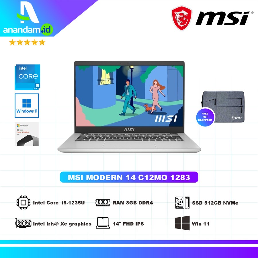 Laptop MSI Modern 14 C12MO 1283 I5-1235U/8GB/512GB/W11SILVER
