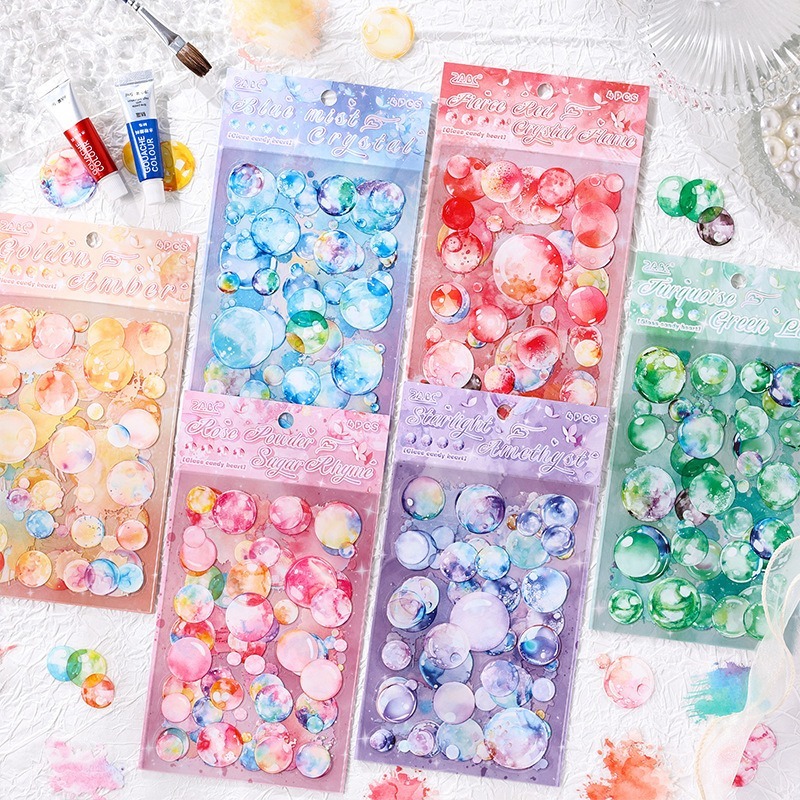 

[Artopia] 4 Lembar Stiker Bubble Watercolor LLTX Viral Harus Punya Sticker Gelembung Cat Air Bujo Scrapbook