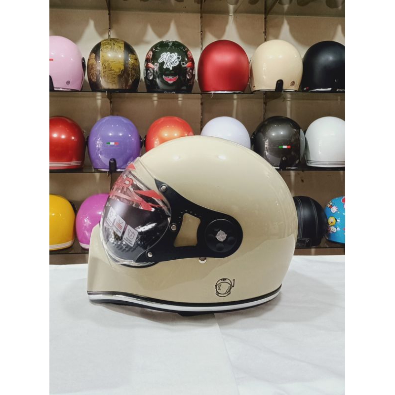 ARS Helm Cakil Kaca Pilot Warna Cream Glossy Berlabel SNI Bisa COD Free Packing Kardus & Bubble Wrap
