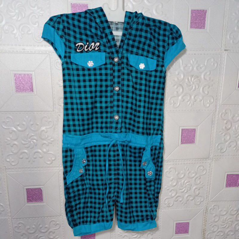 Setelan Anak Dior Kotak-Kotak Motif Hitam Biru