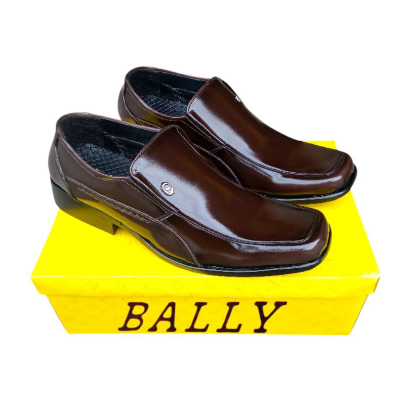 BALLY Sepatu pantofel pria kulit sapi asli Sepatu formal pria kerja kantoran hitam pendek Original