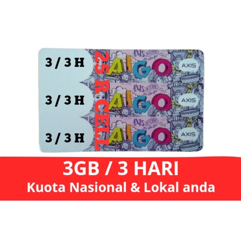 Paket Data Axis 3GB 3 HARI Kuota Nasional & Lokal Anda