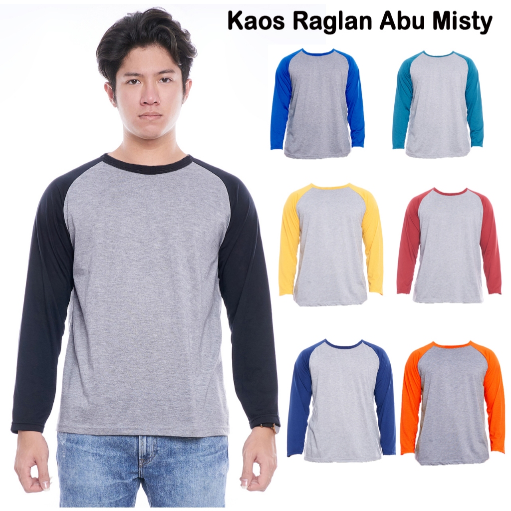 Myco Raglan Cowok Kaos Raglan Lengan Panjang Pria Bahan TC Katun Leher Rib Cowok Lengan Panjang Bada