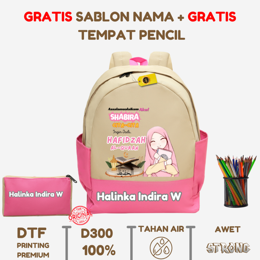 Tas Ransel Anak Cita-Cita Hafidzah Al-Quran - Tas Ransel Custome Nama - Tas Ransel Anak Karakter Cit