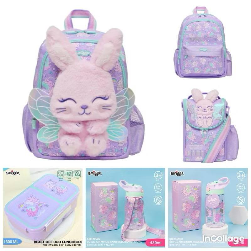 

Kiddikiddo SET Kado SMIGGLE PERALATAN PERLENGKAPAN SEKOLAH ANAK TK EDITION RABBIT UNGU / RABBIT UNGU SET BOTOL Silicone / Kotak Makan LUNCHBOX 2 SEKAT RABBIT UNGU / BENTO MEDIUM RABBIT UNGU / TAS RABBIT UNGU TK GRADE ORI