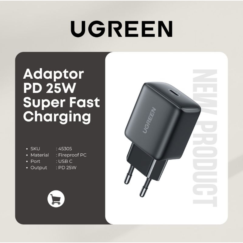 Batok / Kepala Charger Ugreen 45305 PD 25watt fast Charging