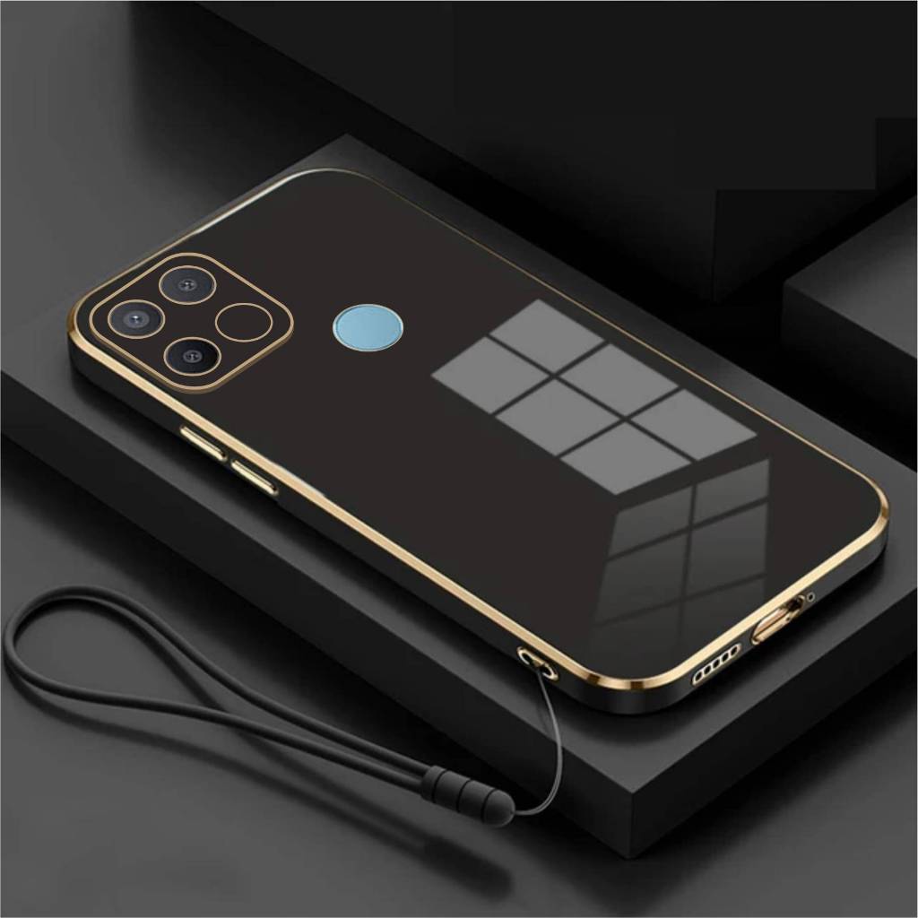 Soft Case Oppo A15 Casing Luxury Elektro Plating Free Tali Strap