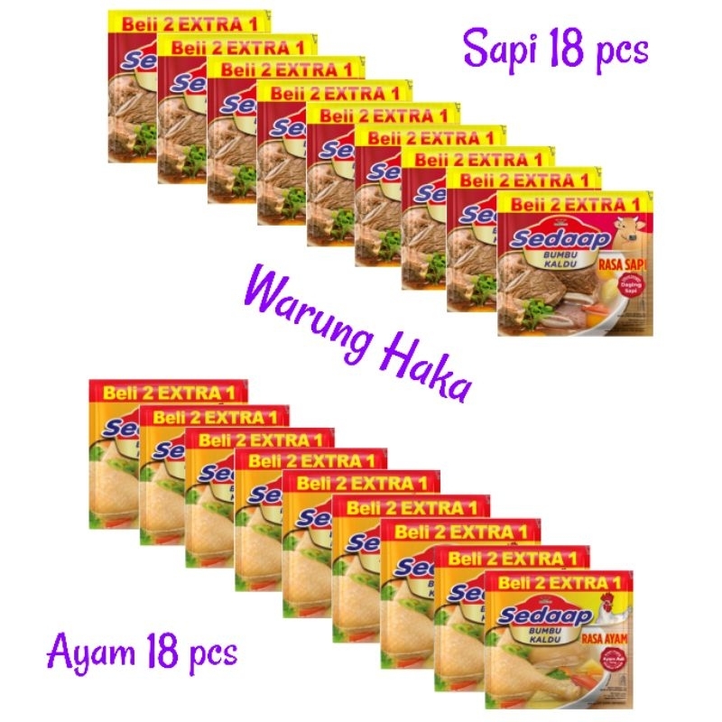 

Sedap Kaldu penyedap rasa Uk 9 gram dapat 18 pcs rasa ayam dan rasa sapi